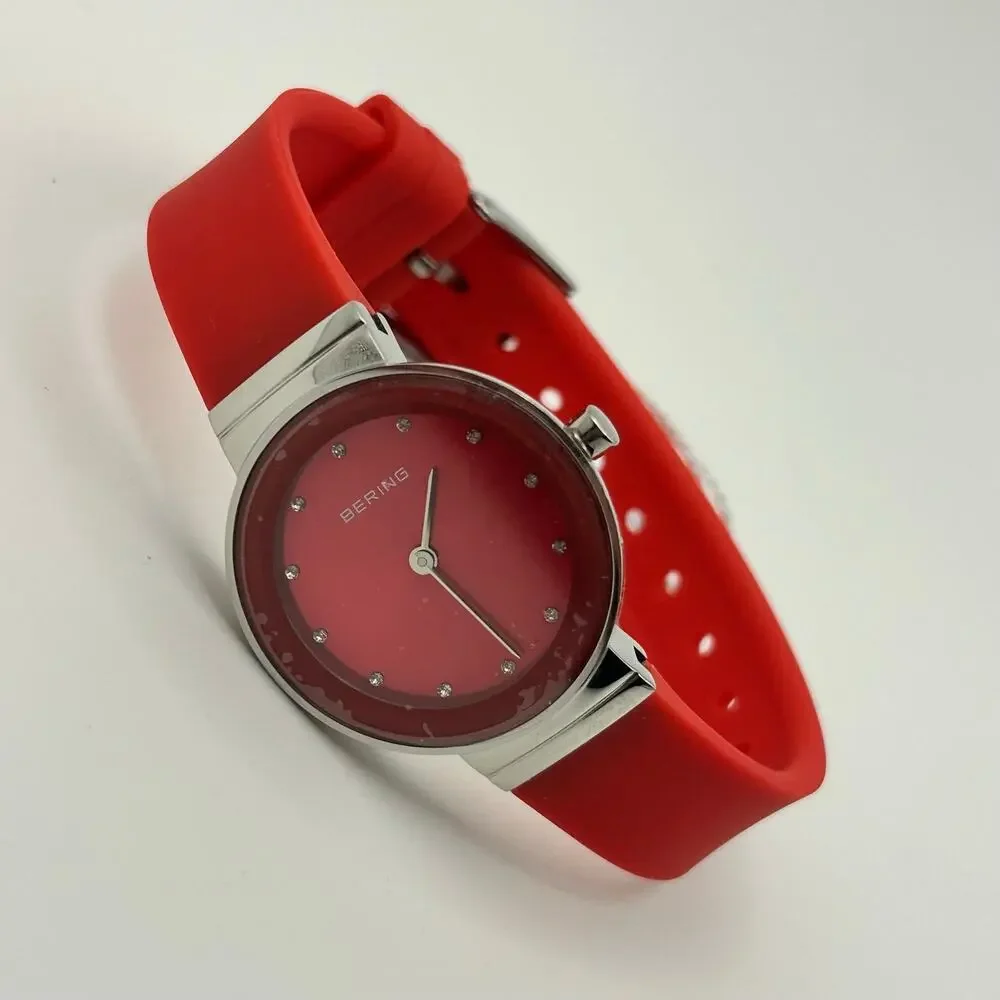 BERING Classic 10129-503 Women’s Watch Red Silicon Band Working New Battery